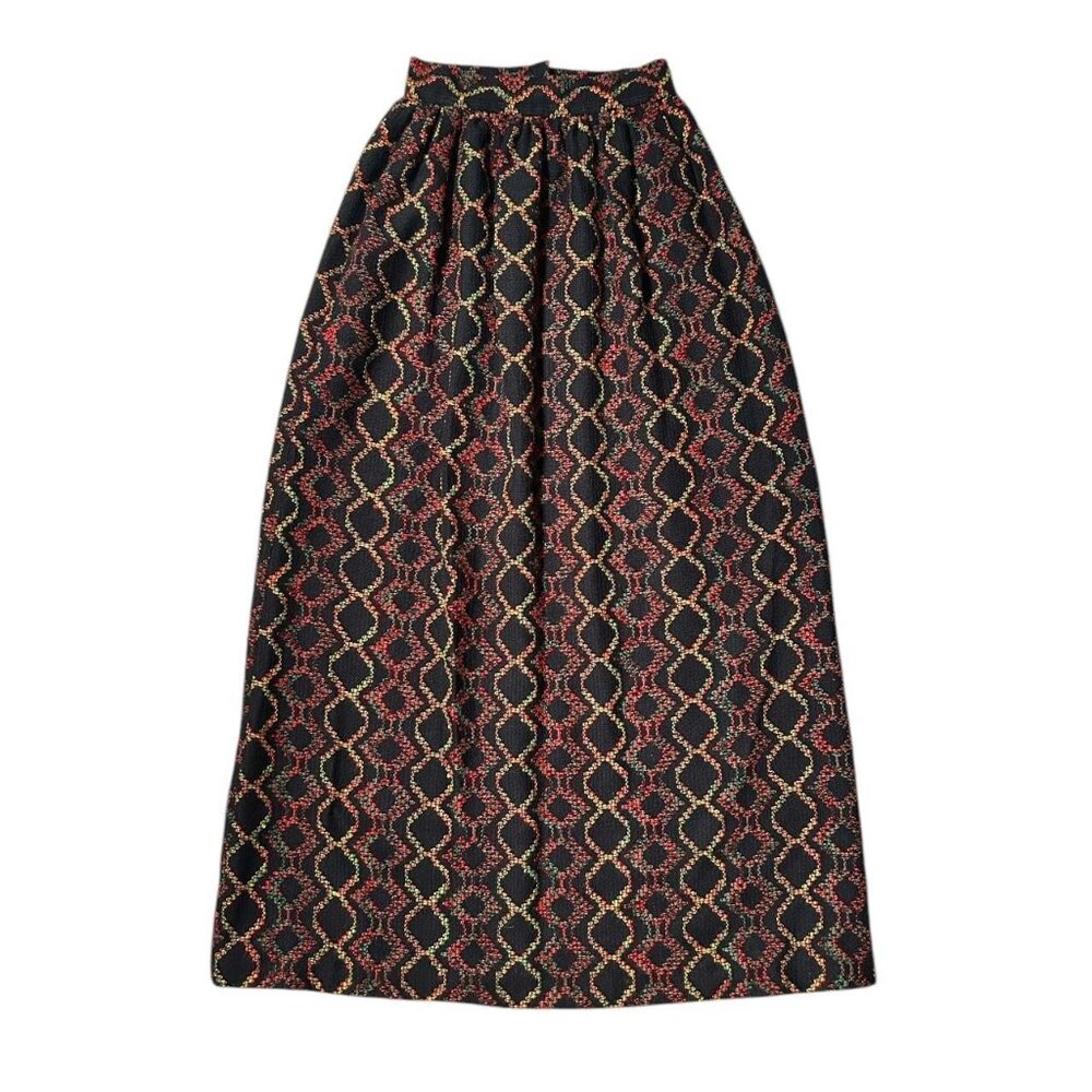 70s vintage boho maxi skirt knitted geometric abstract pattern highwaisted.